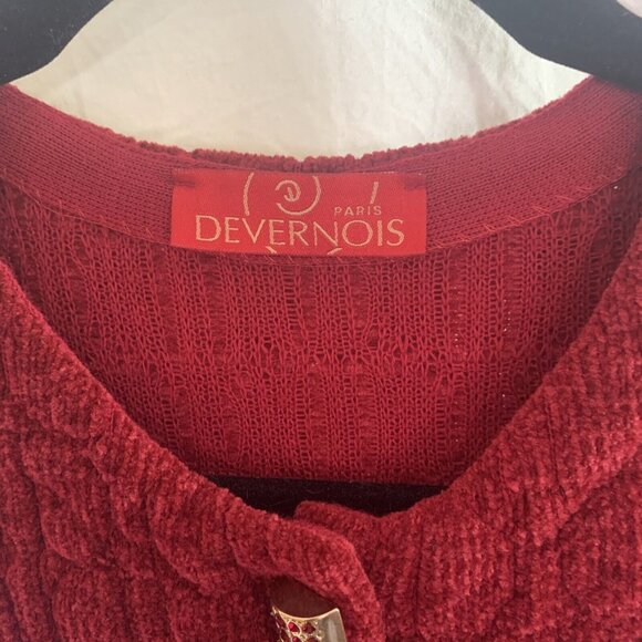 DEVERNOIS Red, Two Front Open Pockets w/ Gold Tone Rectangular Buttons Cardigan - Picture 3 of 11